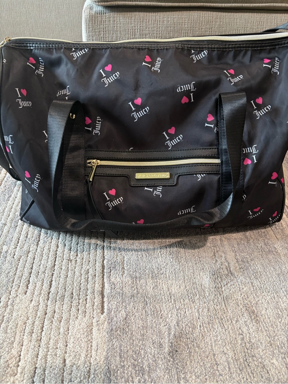 Juicy Couture Black Nylon Tote with Pink Heart Print